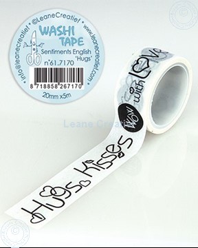 Afbeeldingen van Washi tape Engelse teksten “Hugs”, 20mm x 5m.