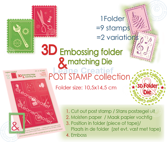 Bild von 3D Embossing Schablone & Schneideschablone Briefmarke Hobby, 9 Motive 3x4cm