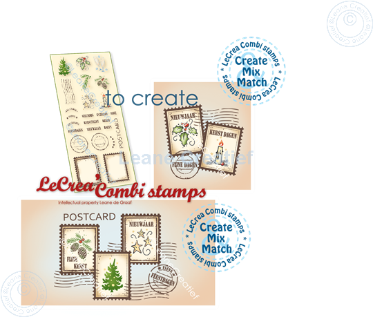 Picture of LeCreaDesign® combi clear stamp Post stamps Christmas NL 9 different , 3x4 cm.