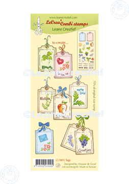 Afbeeldingen van LeCreaDesign® combi clear stamp Labels, 9 verschillende, 3x4 cm