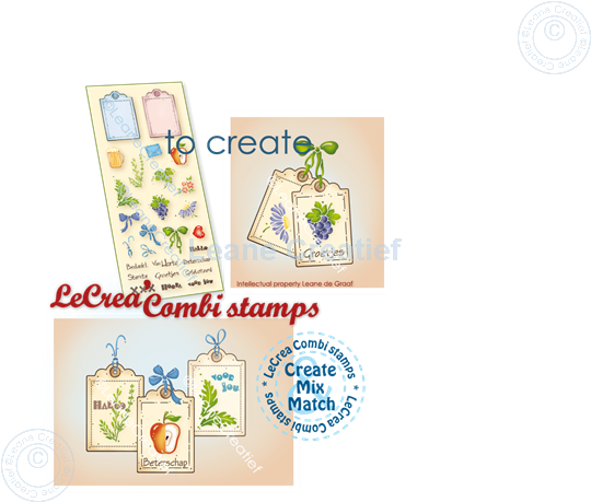 Afbeelding van LeCreaDesign® combi clear stamp Labels, 9 verschillende, 3x4 cm
