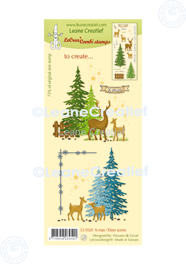 Afbeelding van LeCreaDesign® combi clear stamp Kersttafereel met Hertjes
