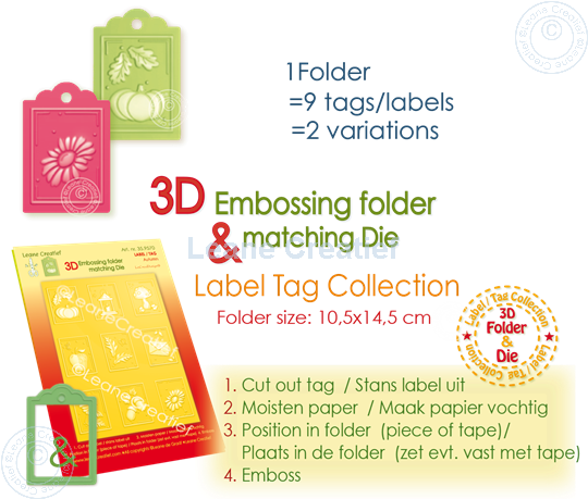 Afbeelding van 3D embossing folder met snijmal voor Herfst Labels 3x4,5cm, 9 motieven